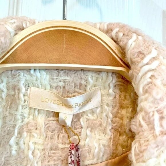 [🌟 PRICE FIRM] LoveShackFancy Puff-Shoulder Houndstooth Boucle Tweed Jacket - Picture 5 of 15